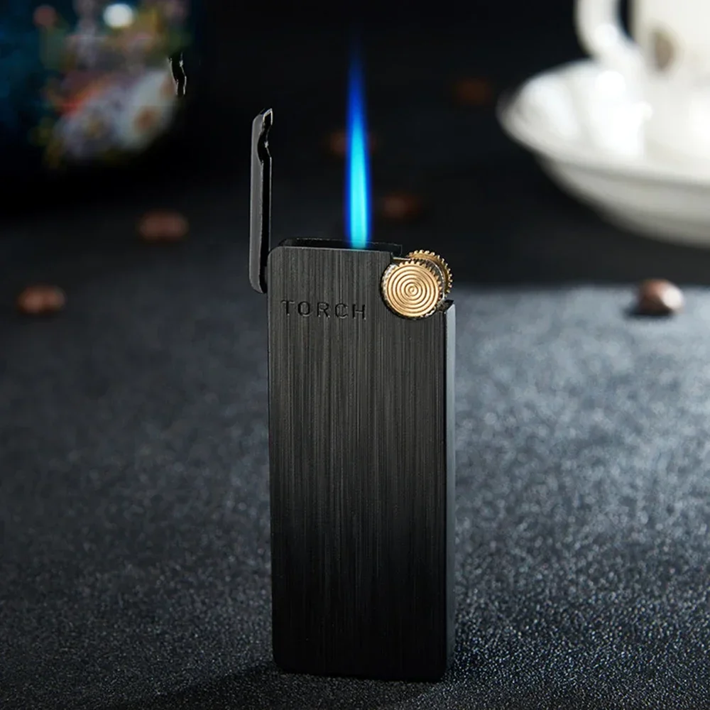 Ultrathin Windproof Torch Lighter, Grinding Wheel Flint Lighter, Refillable Butane Gas Lighters Smoking Accessories Isqueiro