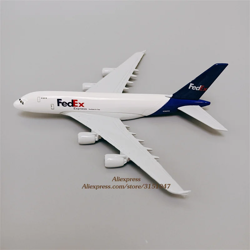 16cm Alloy Metal Air Fedex A380 Airlines Airplane Model Fedex Airbus 380 Airways Diecast Plane Model Aircraft Gifts with Holder