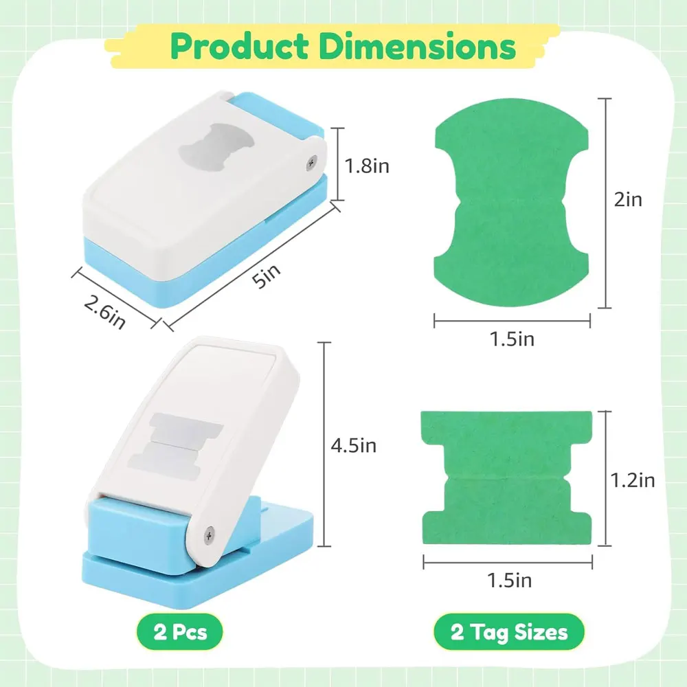 2PCS 1.5in Paper Tab Punch Set, 2 Shapes, Durable ABS Body & Metal Dies for Index Tabs, Scrapbooking, Notebooks & DIY Crafts