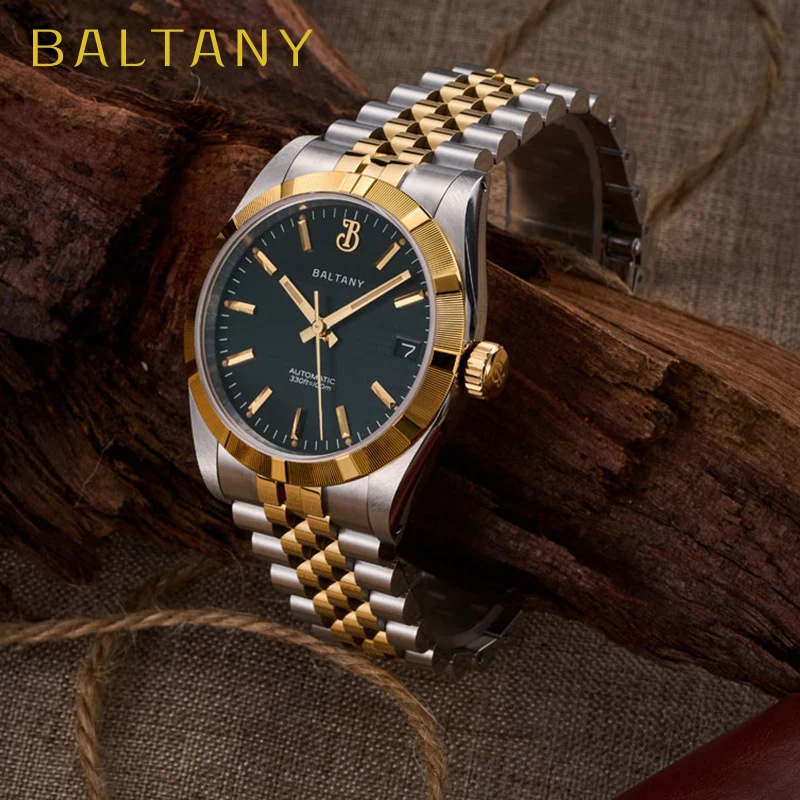 Baltany S4102 Business Man Automatic Mechanical Wristwatch 36mm Linen Dial Engine Turned Bezel ST2130 Luxury Dress Watch For Man
