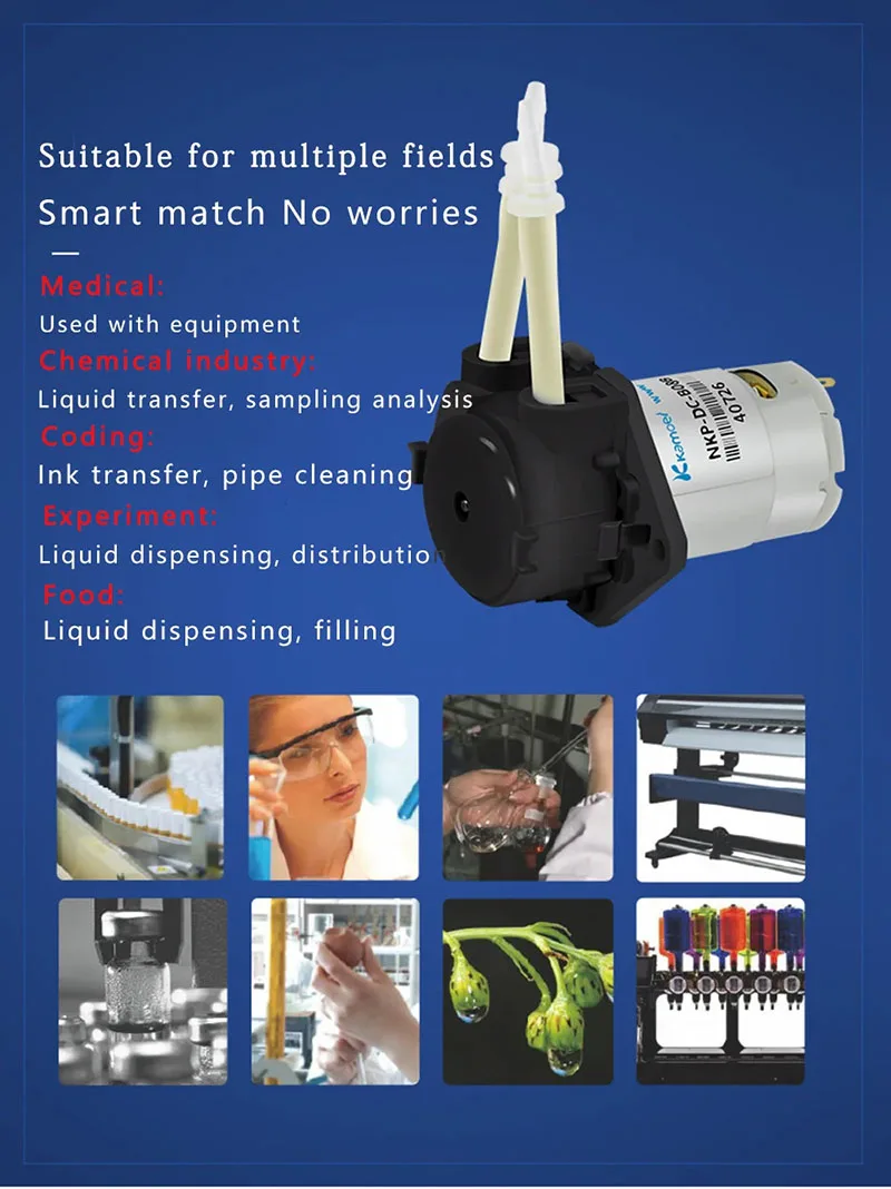 

DC 6/12/24V Peristaltic Pump Dosing Pump for Lab Aquarium Analysis Acid Alkali Resistant