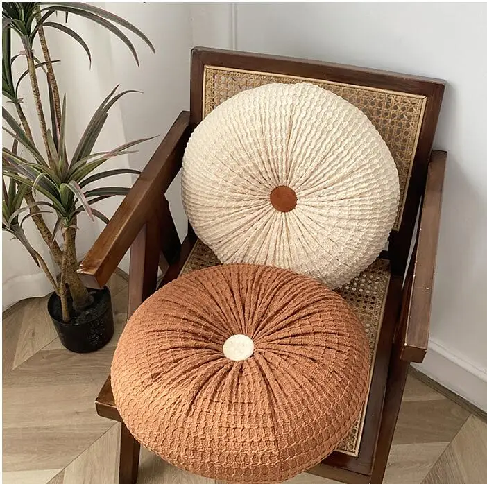 

European Style 40cm Pleated Cushion Handmade Pumpkin Lumbar Pillow Seat Cushion Futon Dining Chair Bay Window Tatami