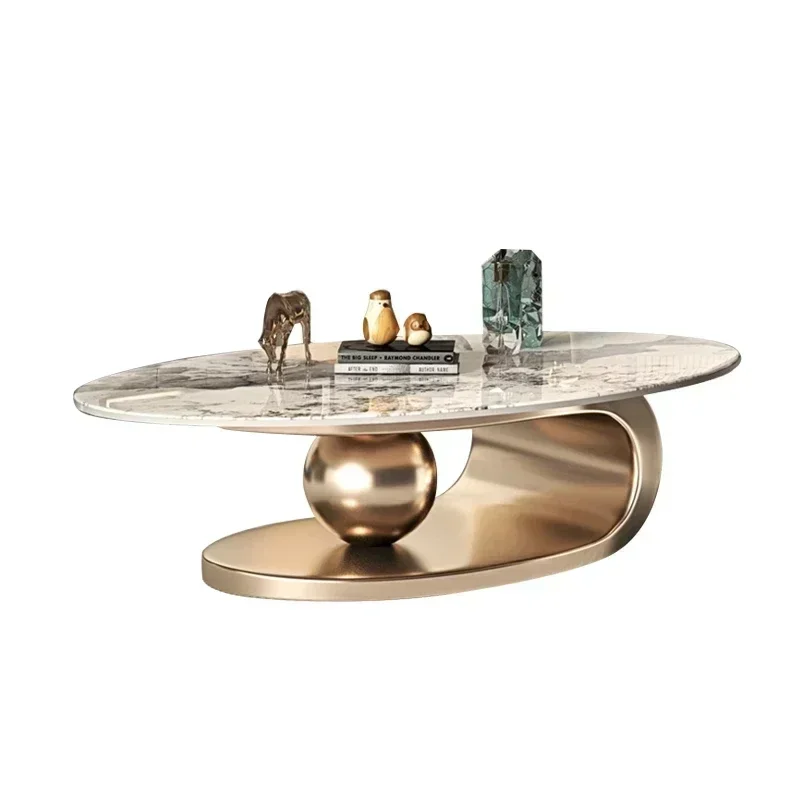 Coffee, Multi-size Option, Oval Coffee Table in Living Room, Stainless Steel Titanium Gold Rock Plate, Home