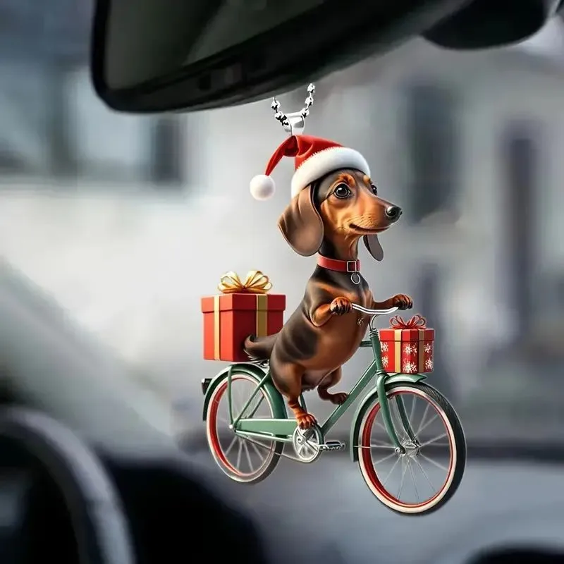 

Car hanging bike dog acrylic flat creative cartoon car rearview mirror pendant Christmas decoration backpack hanging decoration