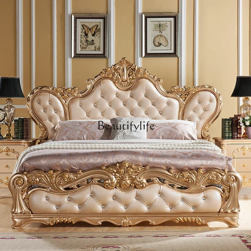 

yj9 Double bed French solid wood bed luxury villa princess bed