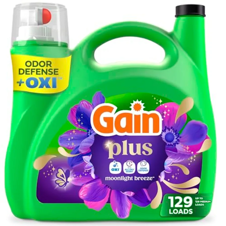 

Gain Plus Liquid Laundry Detergent, Cleaner, Fresher, Now with Oxi, Moonlight Breeze Scent,,129 Loads