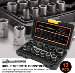 Nut Extractor 14PCS Set, Anti-Slip Anti-Theft Broken Hexagonal Bolt Nut Remover, Impact Socket Disassembly Tool