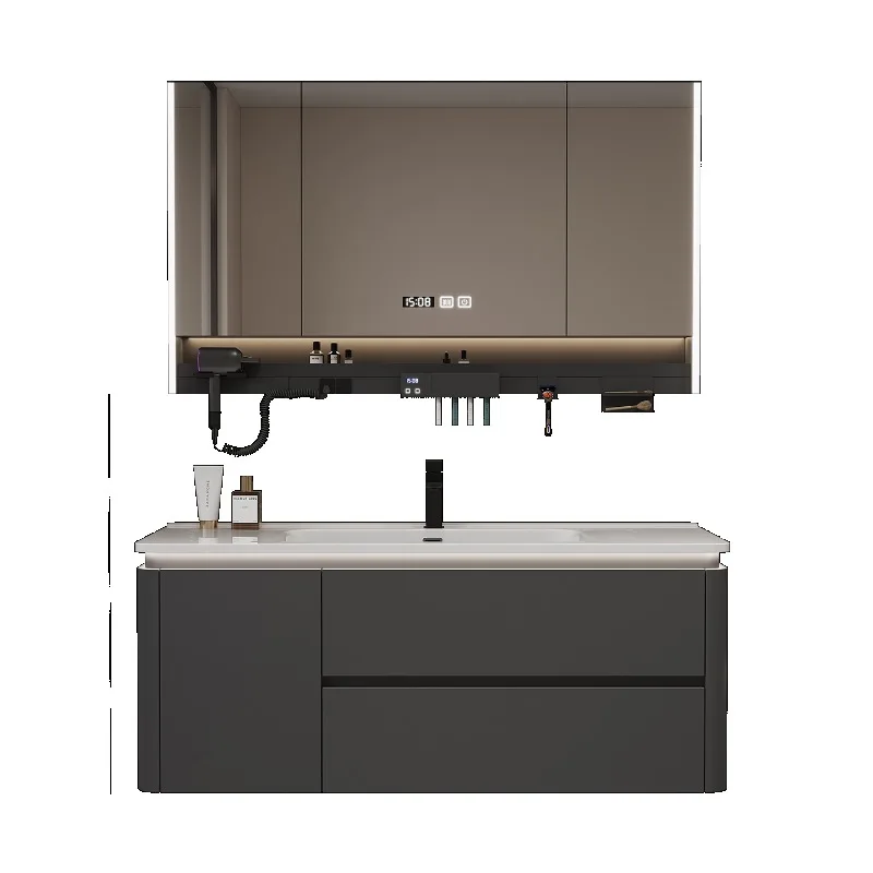 

Ceramic integrated basin rounded corner bathroom cabinet combination bathroom sink cabinet