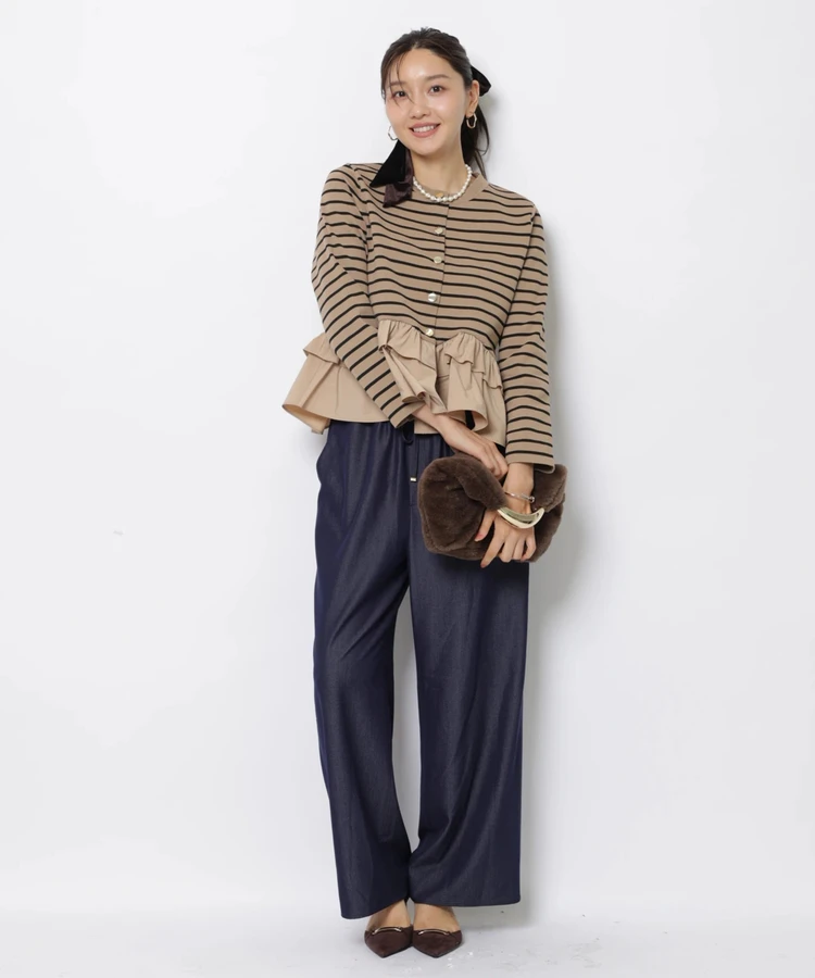 Fashionable Stripe Knitted Sweater Loose Fit Color Block Neckline Long Sleeve Women's Autumn Winter Casual Style Breathable