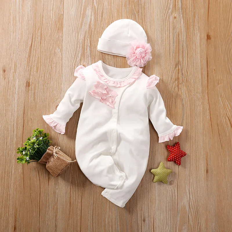 Spring And Autumn Boys And Girls\' Cute Flower Cotton Comfortable Long Sleeve Infant Bodysuit