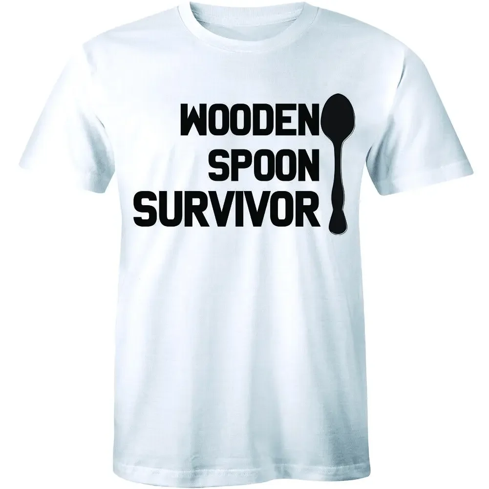 Wooden Spoon Survivor Funny Humour Joke College Cool Student Slogan Mens T-shirt