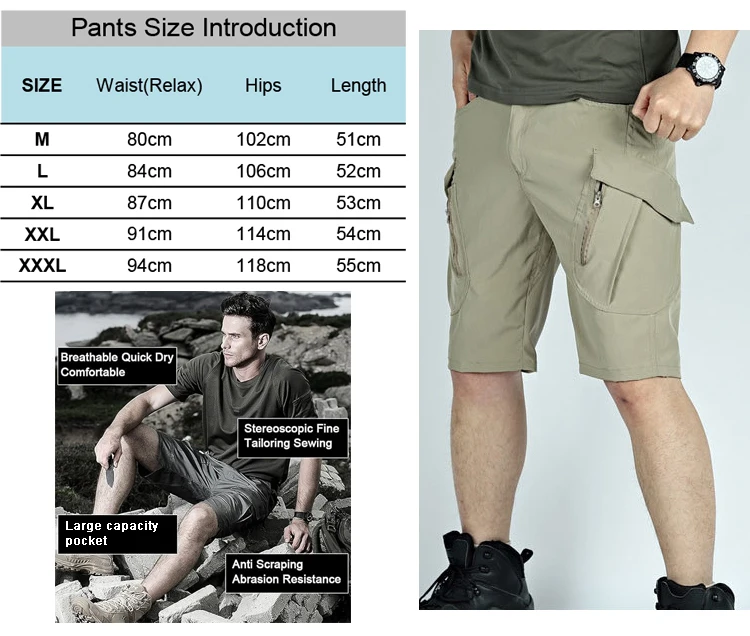 TRVLWEGO Herren Taktische Cargo-Shorts Schnelltrocknende Wander- und Arbeitshosen mit Mehreren Taschen Freizeit-Reise-Anglerhosen – Detail 2
