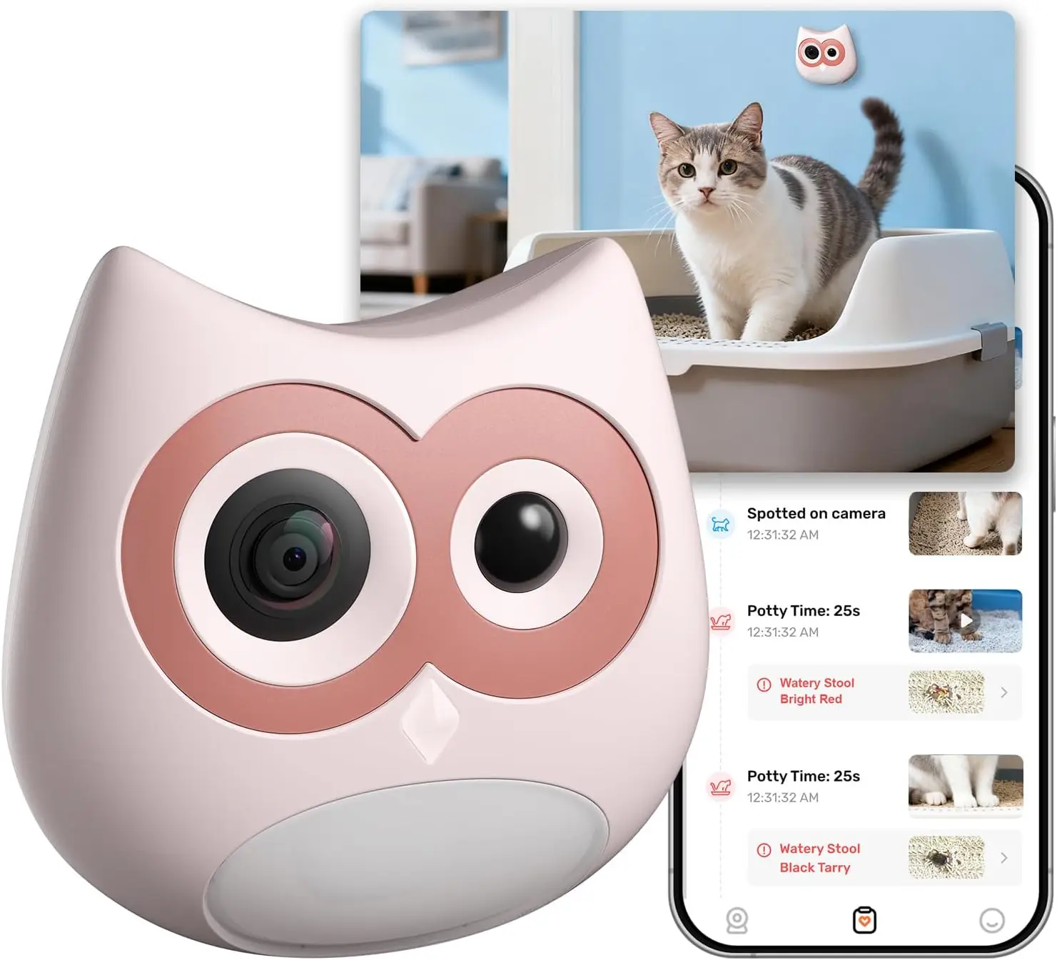 

AI Cat Health Monitor Camera - Tracks Litter Box Habits, Alerts for UTI/Diarrhea, Fits Auto & Standard Boxes, Night Vision