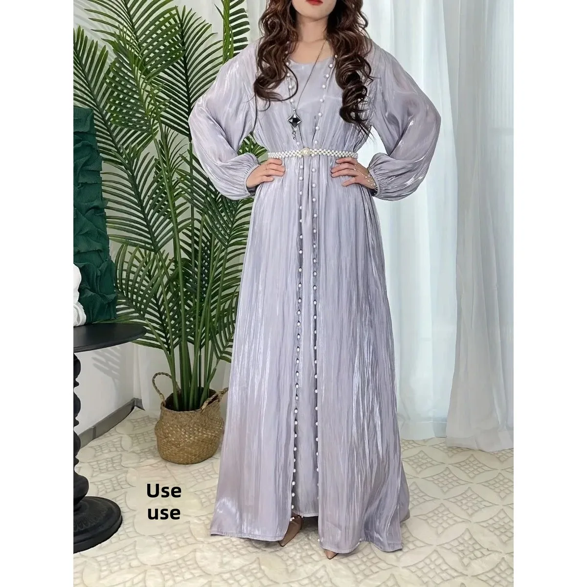 

Arab Women's Beaded 2 Piece Set Long Morocco Ctan Cleanfit H Version Midlife Winter 00% Linen Fabric Ciwalk Dr