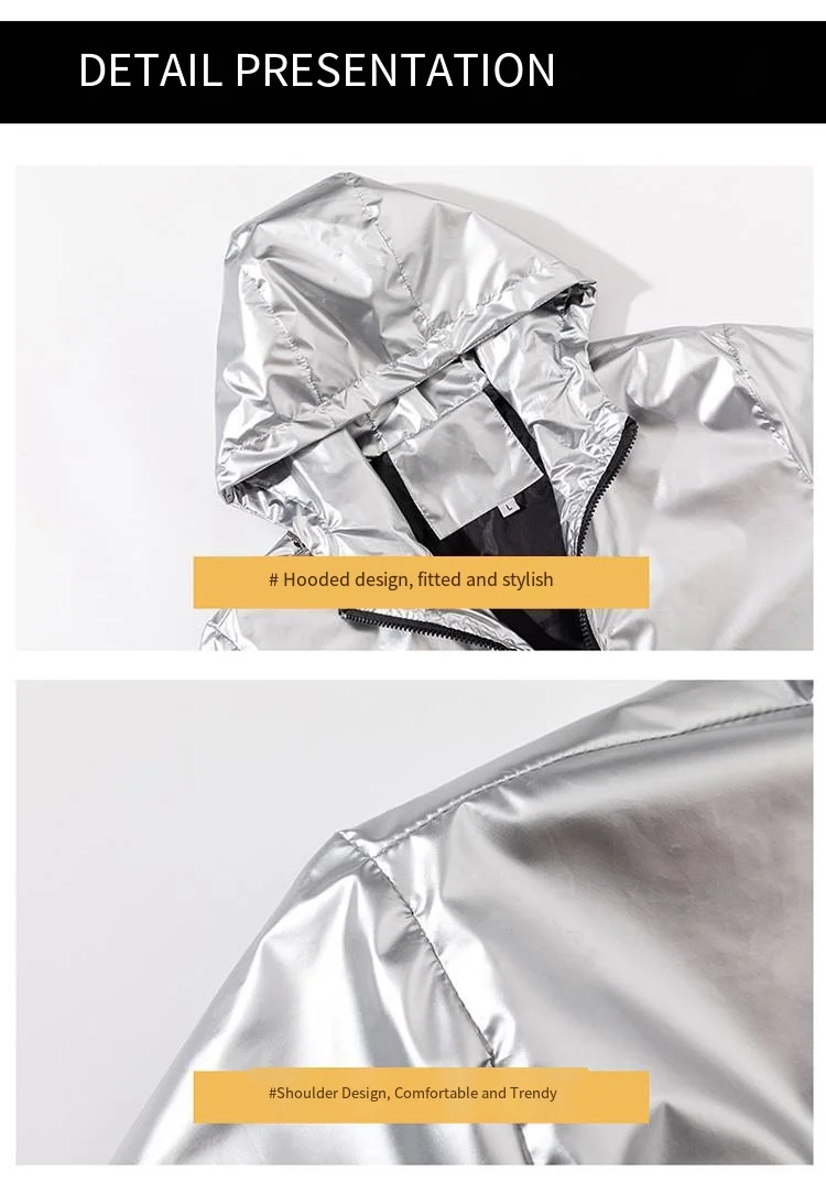 Frühlings- und Herbst-Glanzjacke, große Größen, trendige Marke, reflektierende Herrenjacke aus hellem Stoff in Silber, lässige sportliche Kapuzenjacke – Detail 6