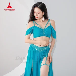 Professional belly dance suit for women, short sleeves mesh + long divided sexy skirt, 2 pieces, oriental belly dance suit for girls 8 Main Sales Skirt Belly Dance - №7