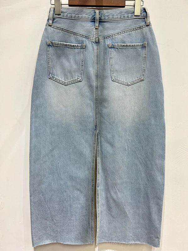 Jenny & Dave 2026 falda vaquera minimalista de verano para mujer, falda Retro de cintura alta con flauta dividida, faldas vaqueras de pierna recta para mujer