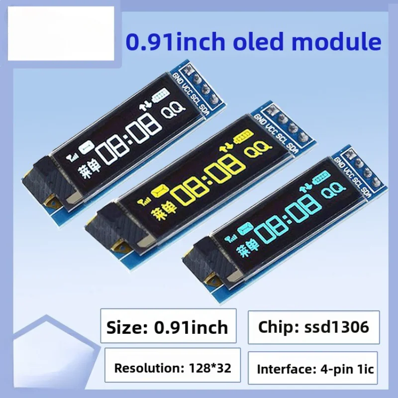 0.91 Inch OLED Module 12832 LCD Screen Ssd1306 Display IIC Module 4-pin OLED Screen