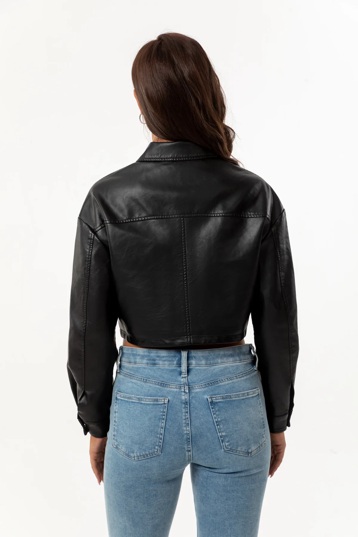 Chaqueta de cuero negra para exteriores, chaqueta de cuero para motocicleta para mujer, cremallera corta, cuello levantado, primavera y otoño, 2024