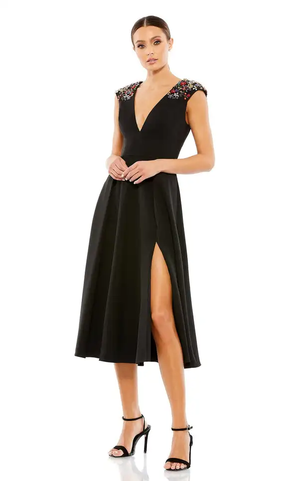 

Customized Chinese Style Jersey Applique Pleat A-line V-neck Midi Dresses Bespoke Occasion Dresses Exquisite Matching Fashion