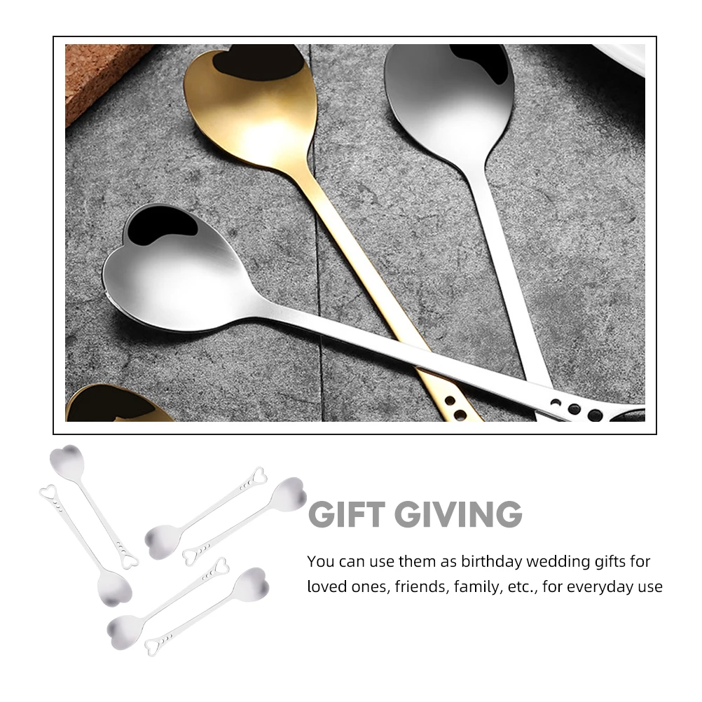 

6pcs Heart Shaped Stainless Steel Spoon for Coffee Tea Muffins Lemonade Iced Yogurt Long H Mixing Kitchen Bar