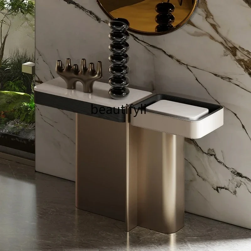 

Minimalist entrance table/natural marble/Italian style luxury stone entrance table against the wall