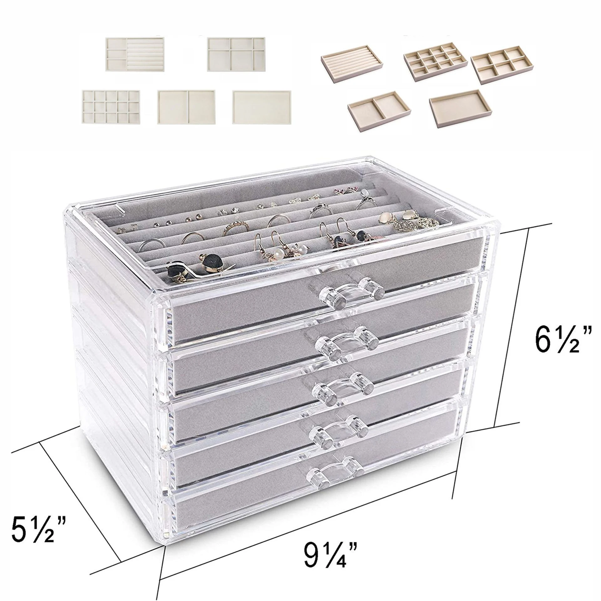 Fashion Acrylic Jewelry Storage Box Organizer for Girl Ring Necklace Drawer Container for Beads Plastic Storage Container Gift