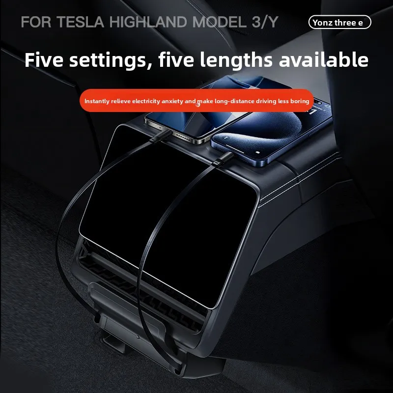 Center Console Charging Hub With Retractable Fit Refreshed Model 3 Y Auto Interior Power Expansion Accessory