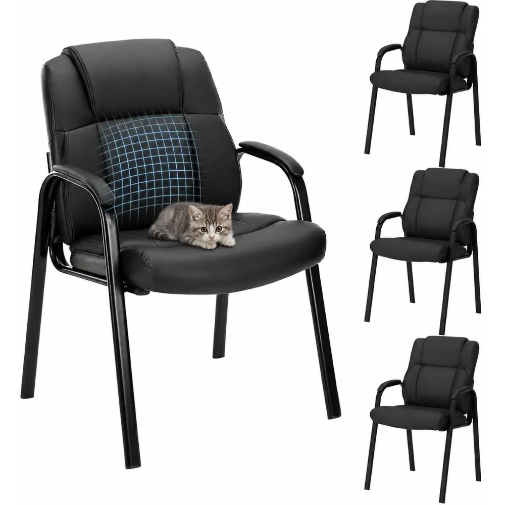 Office Guest Chair, PU Leather Padded Arms,Set of 4