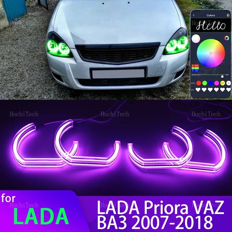 APP control RGB Multicolor DTM Crystal Led Angel Eyes Ring DRL Retrofit for LADA Priora VAZ ВАЗ Sedan Hatchback 2007-2018