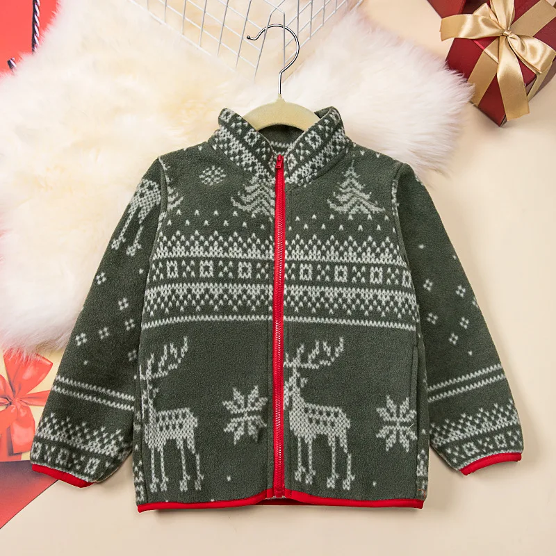 Boys' Autumn and Winter New Snowflake Deer Print Cartoon Cute, Fashionable and Handsome Stand Up Collar Christmas Jacket