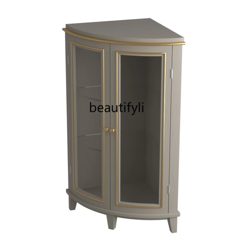 

Solid Wood Corner Cabinet Nordic Light Luxury Triangle Cabinet Corner Living Room Floor Storage Rack Glass Wine Cabinet