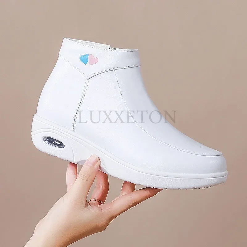 Genuine Leather Cushion Nurse Women Outerwear Women Shoes Winter Soft Sole Insulation Plush Cotton Boots Versatile Shoes