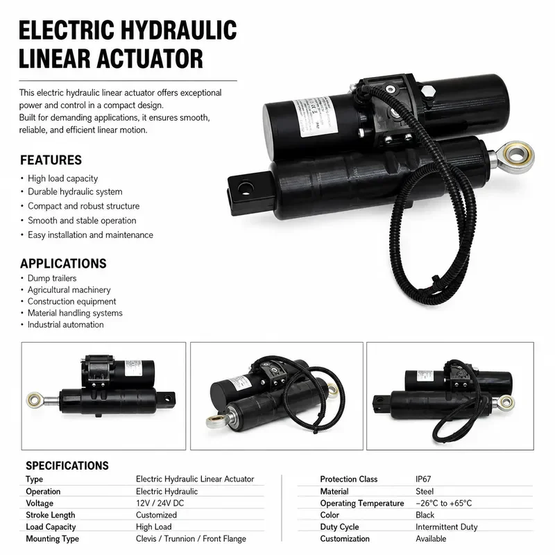 Hydraulic Electric Push Rod Linear Motion Actuator 8000N Force Electro Hydraulic Lift for Elevator 12V 24V 36V 48V DC