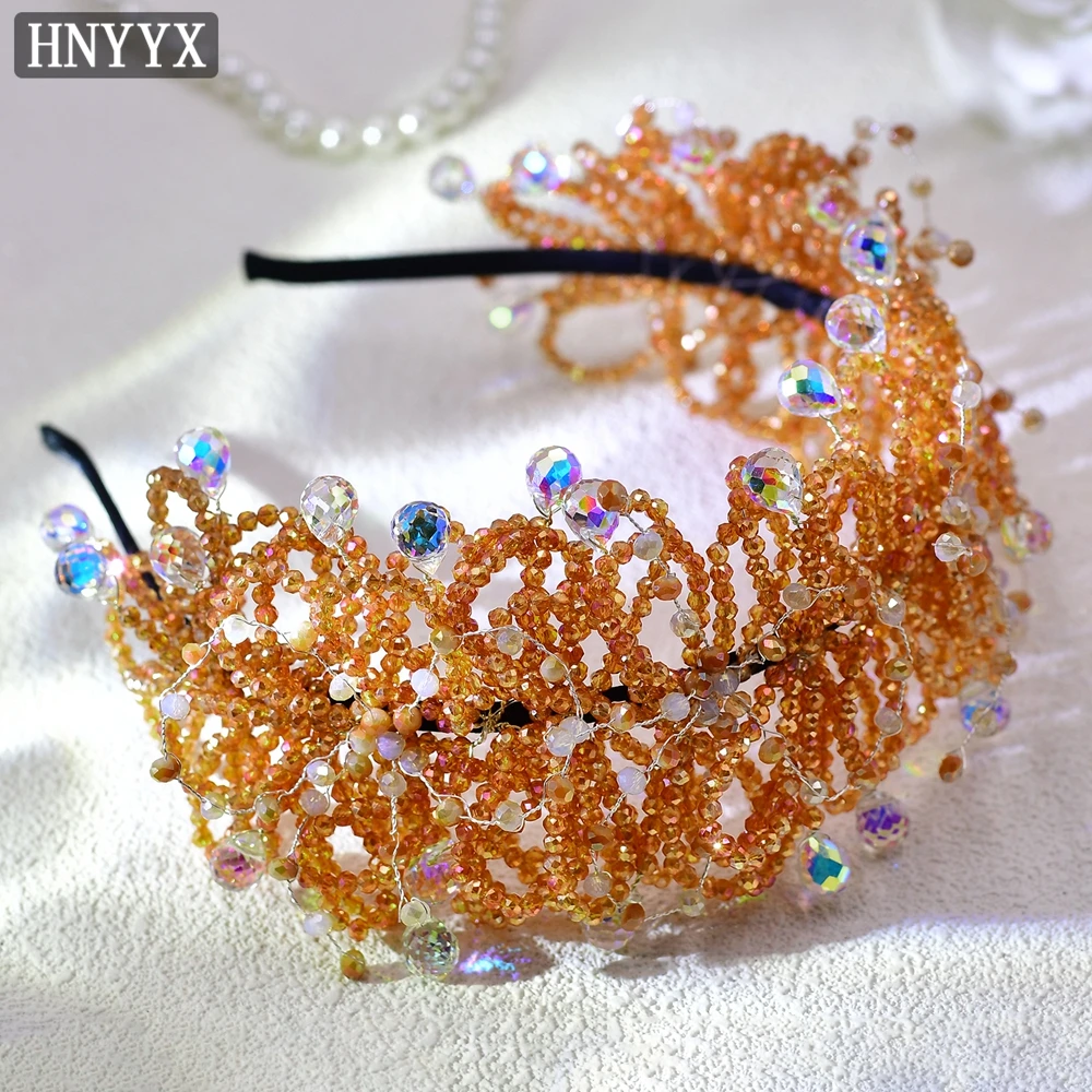 Imagem -02 - Hnyx-luxo Cristal Rhinestone Headband Laranja Hairhoop Festa Festiva Headwear Casamento Headdress Acessório de Cabelo na Moda A95