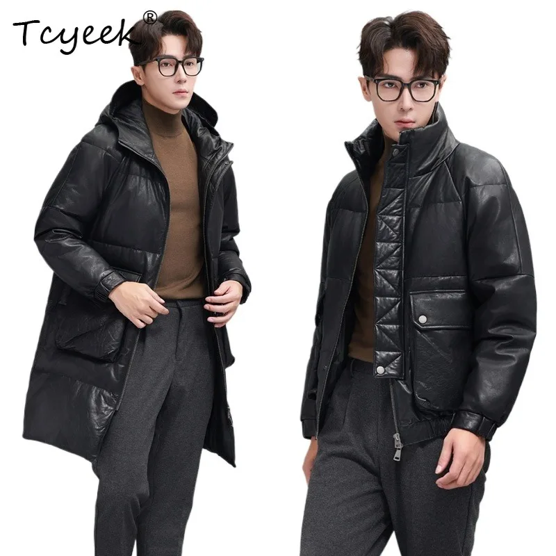 Tcyeek Genuine Sheepskin Jackets for Man White Goose Down Jacket Hooded Windbreaker Thick Winter Coats 2026 Jaqueta Masculina