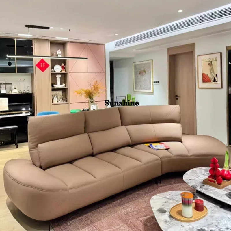 YCurved leather sofa Italian minimalist backrest can be adjusted front and back to the horizontal hall