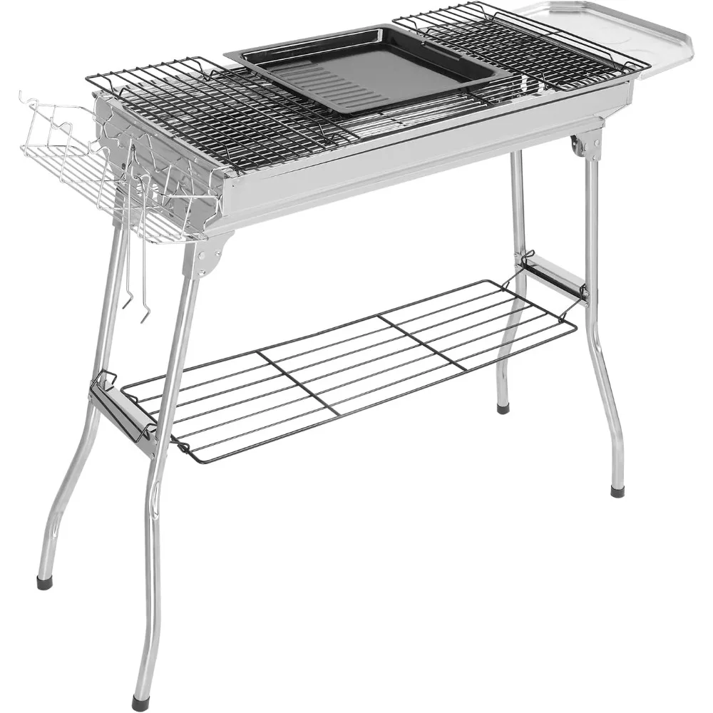 

39.3"×12.2"×27.9" Stainless Steel Barbecue Grill, BBQ Charcoal Foldable&Portable Grill, Great for Outdoor Cooking Camping Hiking