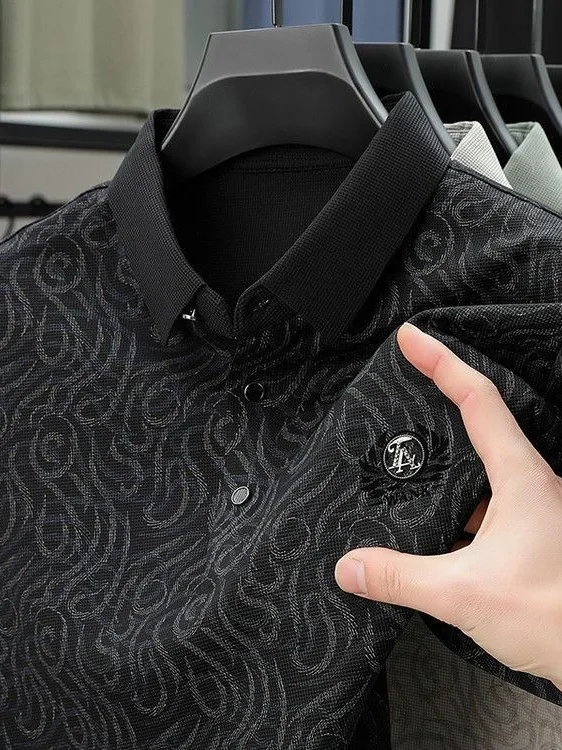 Summer New Men's Short Sleeve  Shirt Middle-aged Business Print Breathable Fashion Casual Collar Half Sleeve Top