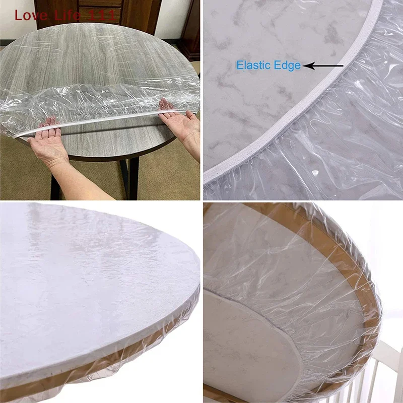 New 10pcs Fitted Round Tablecloth Transparent Waterproof Oil-Proof Table Cover Protector Cloth Dinning Table Table Covers Home