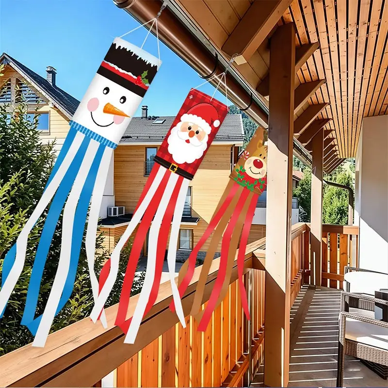 Christmas Windsock Flag Snowman Outdoor Yard Hanging Decoration Party Festive Holiday Garden Home Winter Windsocks Adorable Flag