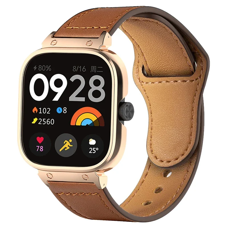 Leather Watchband for Redmi Watch 4 Strap Protector Case for redmi watch 4 Bracelet for redmiwatch 4 Belt Metal Protective Shell