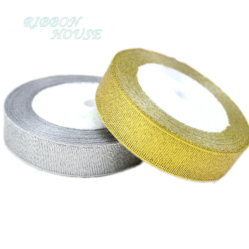 (25 Yards/Lot) Gold and Silver Ribbon Christmas Packaging Ribbons High-Grade Quality Wholesale