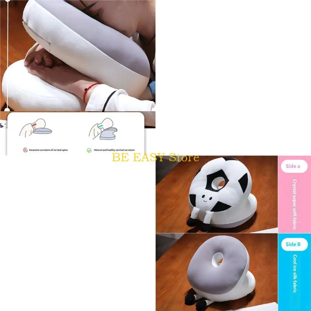 E28F Creative Soccer Print Napping Pillow with Zippered Cover Desk Rest Support Cushion For School Office Home Relaxation Use