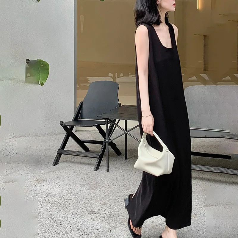 

Womens Dresses Minimalist High-End Large U-Neck Sleeveless Vest Dress For Women 2025 Summer Loose Slimming Commute Long Dress