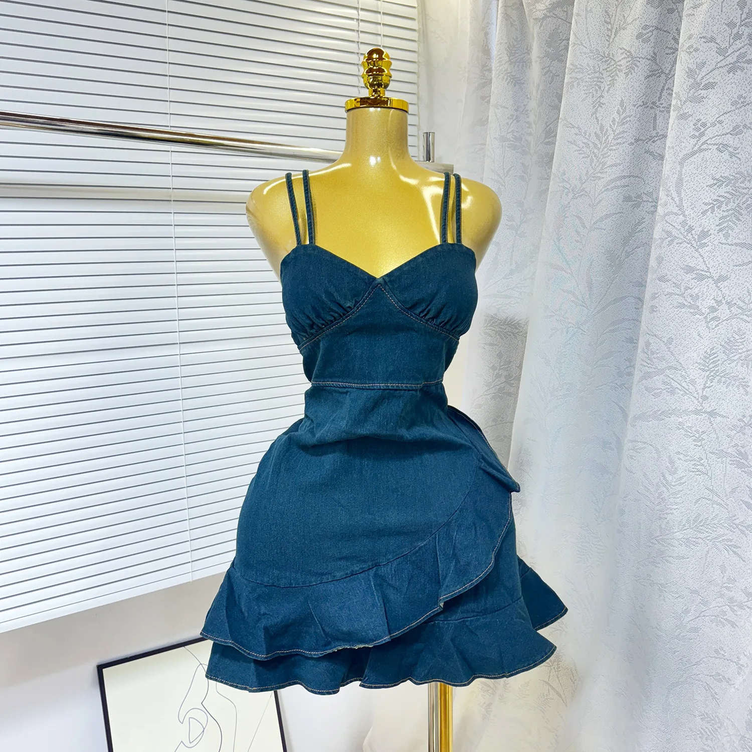 

The 2026 Summer New Stretch and Slimming Denim Halter Dress, and The Sexy V-neck Women's Ruffled Splicing Denim Hip Wrap Dress