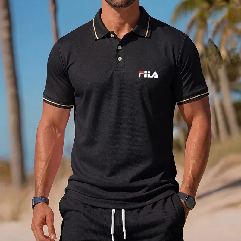 Summer Men's Polo Shirt Trim Short Sleeve Slim Fit Breathable Streetwear Golf Business Casual Tops Tees Fashion New Clothing