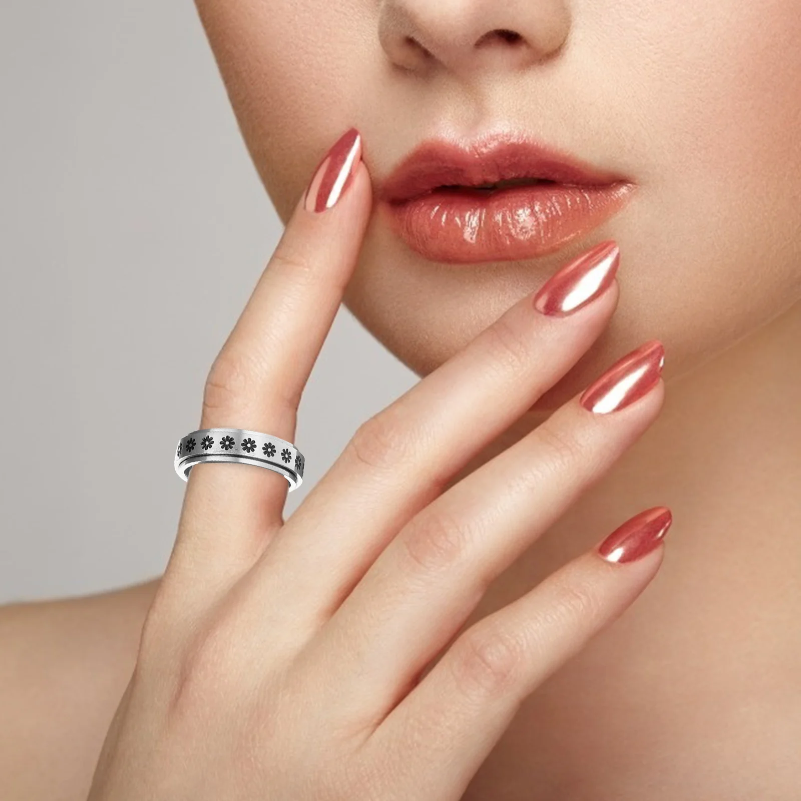 

4pcs Titanium Steel Rotatable Rings For Women Men Smooth Unisex Fashion Jewelry Fidget Band Moon Star Wedding Promise Metal