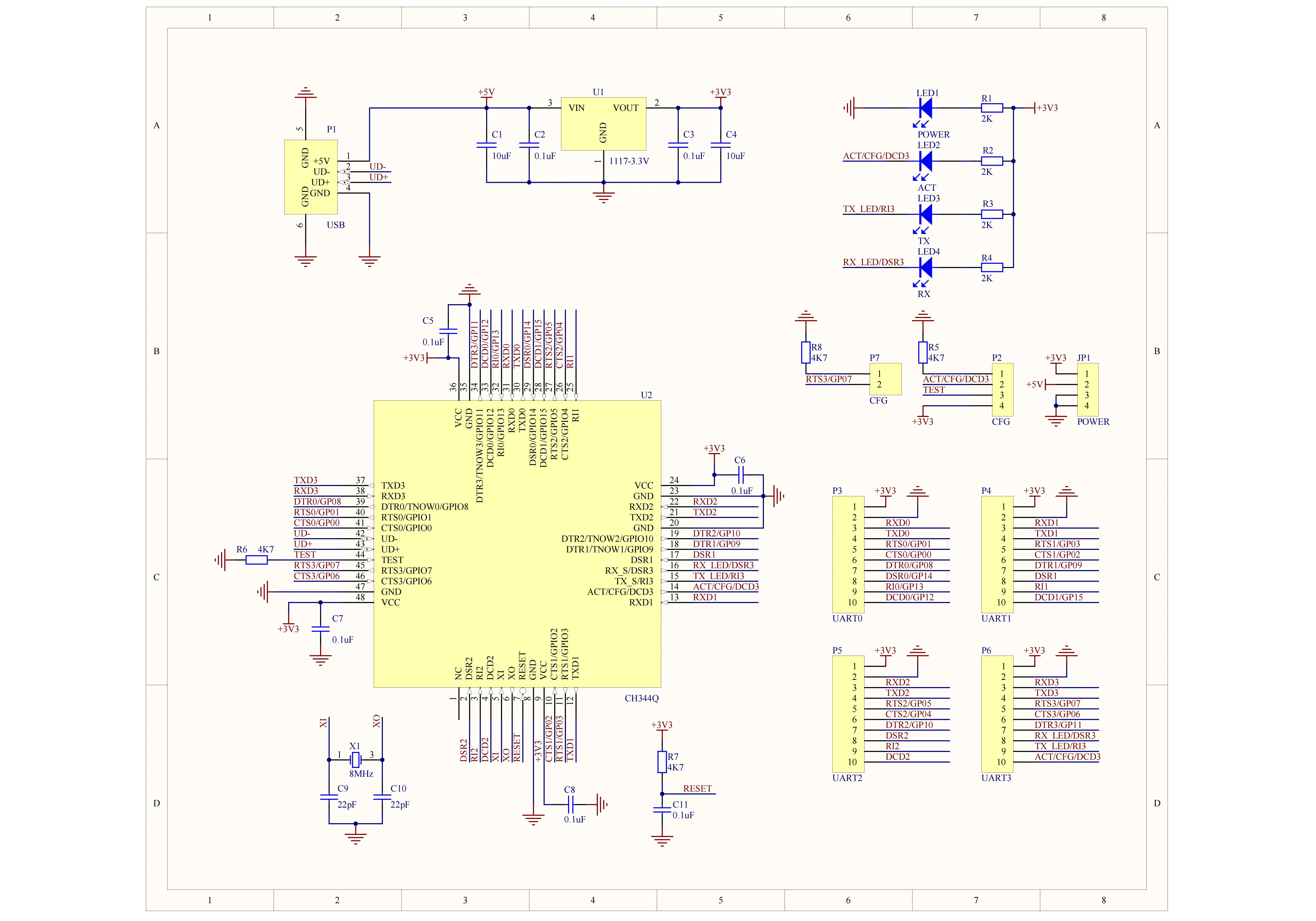 Placa de avaliação de chip serial CH344Q de interface USB para 4 canais TTL UART