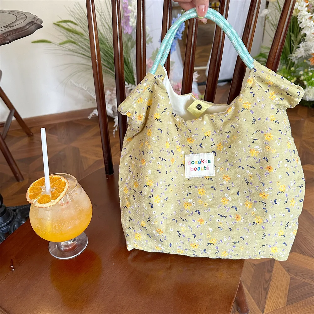 4596 Small Floral Shoulder Canvas Bag Spring and Summer Fresh Thin Tote Bag Large Capacity Holiday Beach Bag Luxury Handbag